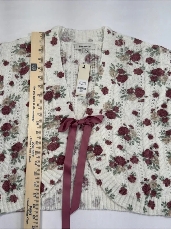 Francesca's Floral Ribbon Tie Cardigan Small Ivory Mauve Cottagecore NWT - Picture 12 of 15